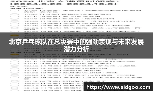 北京乒乓球队在总决赛中的强劲表现与未来发展潜力分析